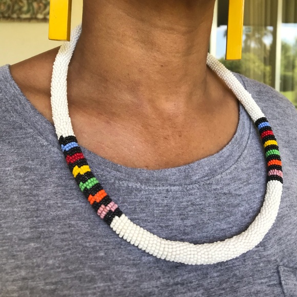 African Zulu Beaded Choker Necklace - Picture 2 of 5